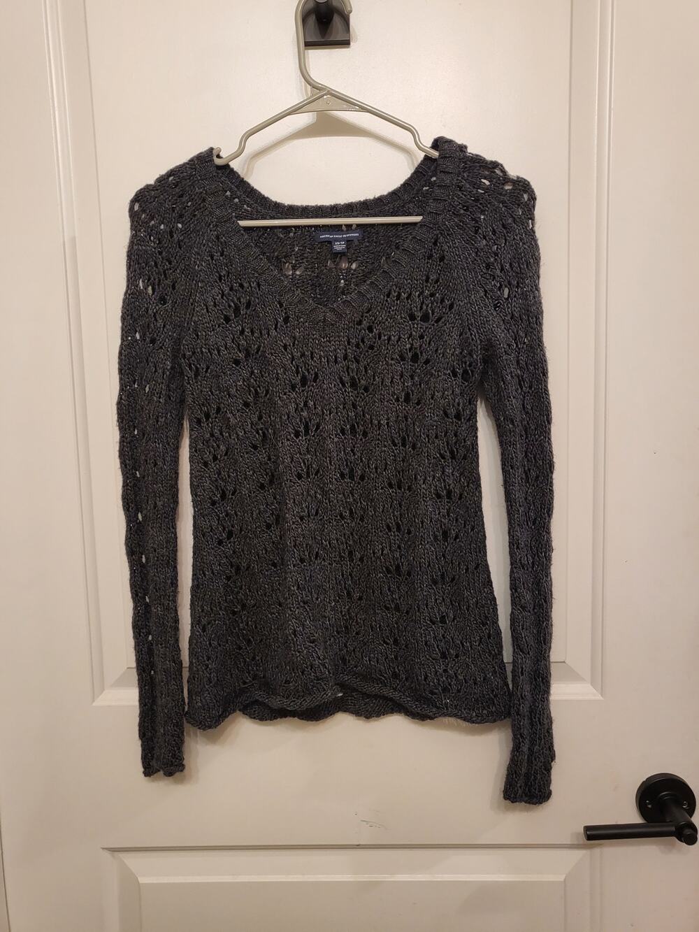 American Eagle XS Grey Crochet Sweater